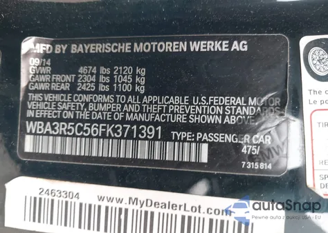 2015 BMW 435I xDrive from USA, damaged, VIN WBA3R5C56FK371391